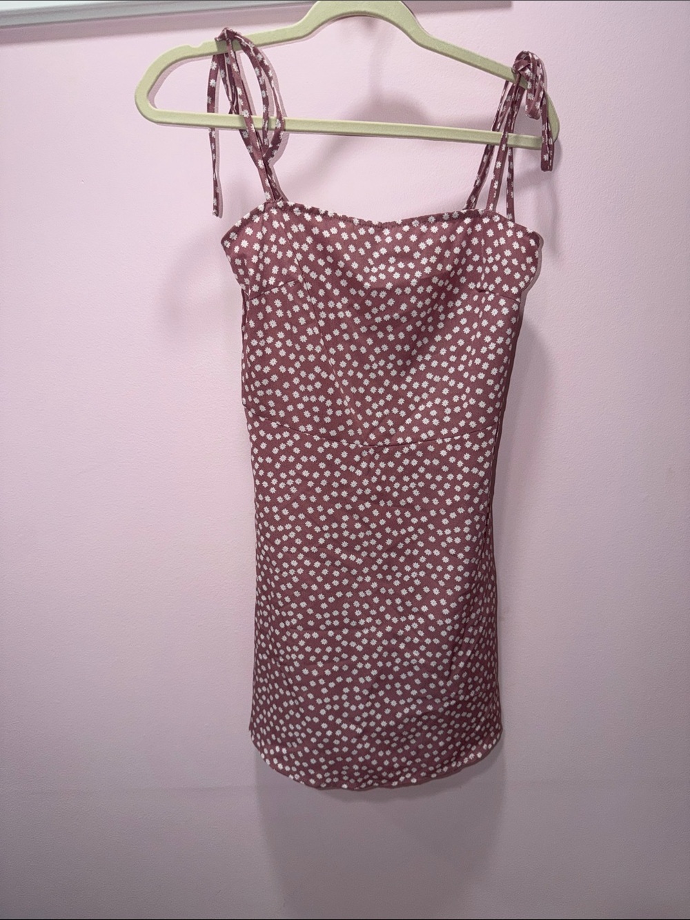 SHEIN Mauve Pink Polka Dot Tie-Strap Mini Dress